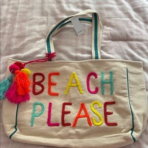 Katydid Cream Tote with Multicolored 'Beach Please' Design